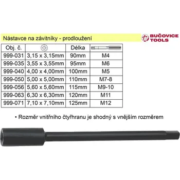 Závitořezný nástroj Nástavec pro závitník M14 délka 130mm prodloužení: 9mm