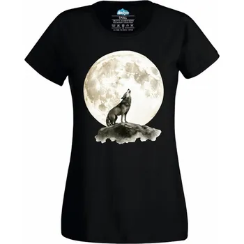 Dámské tričko Volání Úplňku Vlk Vyjící na Měsíc (Velikost: 4XL, Barva: Černá)