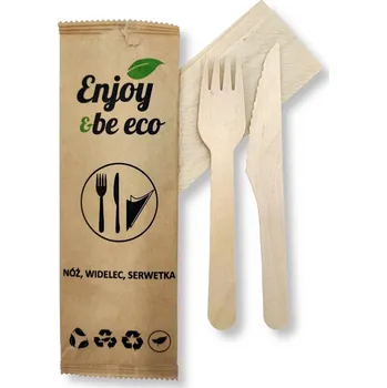 Příbor Nůž, vidlička, ubrousek 1 Ks sada dřevo konfekční