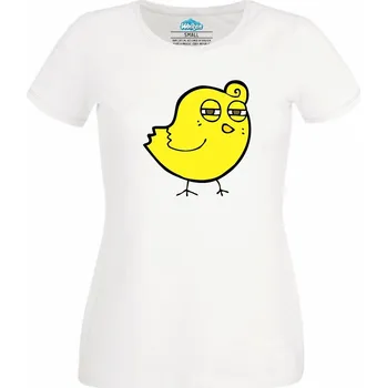 Dámské tričko Dámské tričko Skeptické Kuře Cartoon Bird (Velikost: XS, Barva: Bílá)
