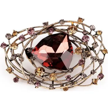 Brož Brož s broušenými kamínky a kamenem 2 cyklámenová zlatá