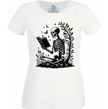 Dámské tričko Poetický Kostlivec s Knihou (Velikost: 4XL, Barva: Bílá)