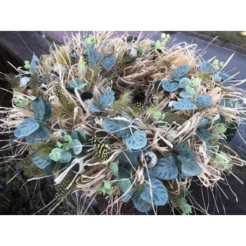 Věnec Jarní a velikonoční věnec na dveře s křepelčími vajíčky 40 cm