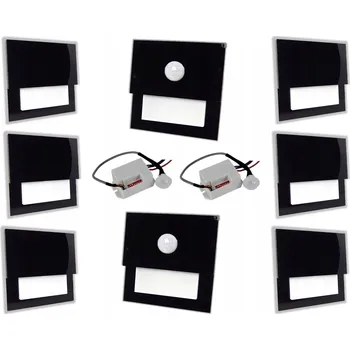 Nástěnné svítidlo Sada 6x LED schodišťové svítidlo 230V + 2 pohybový detektor ČERNÉ STUDENÁ BÍLÁ NEBO TEPLÁ BÍLÁ