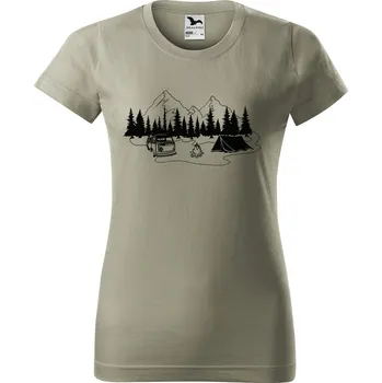 Dámské tričko s potiskem Pod horami Barva trička: Světlá khaki - 28, Velikost: XL