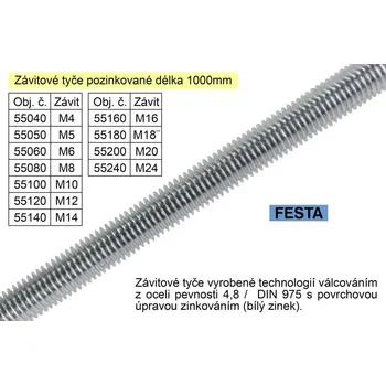 Závitová tyč FESTA Závitová tyč pozinkovaná M8x1000mm