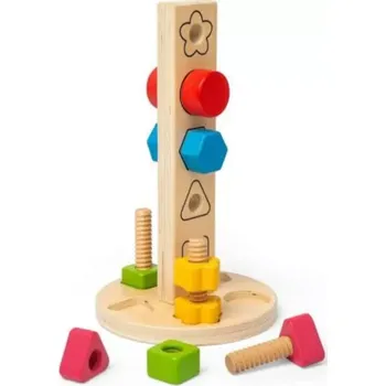 Dřevěná hračka Bigjigs Toys Dřevěná věž s maticemi a šrouby