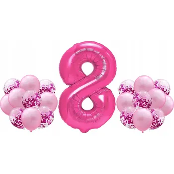 Balónek Sada RŮŽOVÁ na 8. NAROZENINY 100cm balónky konfety