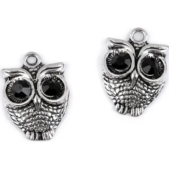 Přívěsek Výprodej - Přívěsek sova s broušenými kamínky 17x23 mm - platina 2ks Varianta: platina, Balení: 2 ks