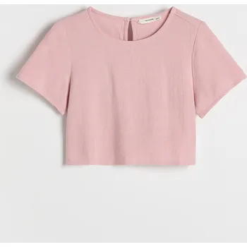 Dívčí košile Reserved - Halenka z viskózy s příměsí lnu - pudrově růžová - 435DA-39X - 435DA-39X-122