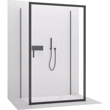 CERANO - Třístěnný sprchový kout Varone LINE U L/P - 6 mm - černá matná, transparentní sklo - 150x70x195 cm - posuvný