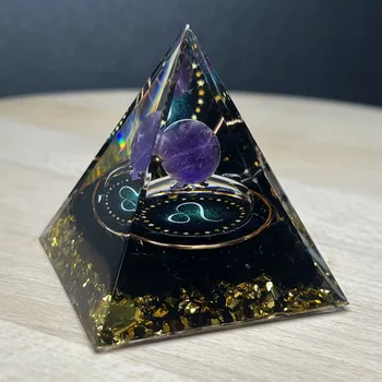 Přívěsek Pyramida Orgonit | Zvěrokruh Lev | 50x50mm | 60g | Bronzová