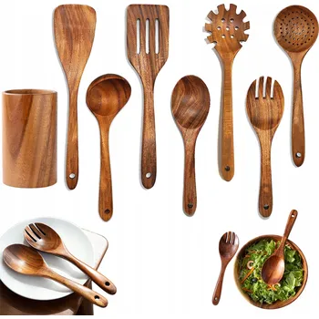 Naběračka DŘEVĚNÉ KUCHYŇSKÉ NÁČINÍ SADA ŠPACHTLE LŽÍCE NABĚRAČKA NA VAŘENÍ 8 KS