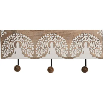 Věšák Věšák na zeď Home ESPRIT Buddha Přírodní Bílá Černá Mangové dřevo Kov (38 x 16 x 5 cm)