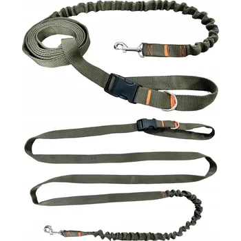 Vodítko pro psa Vodítko pro Psa s Amortizérem 280cm KHAKI Nastavitelné Sportovní Bederní Pás