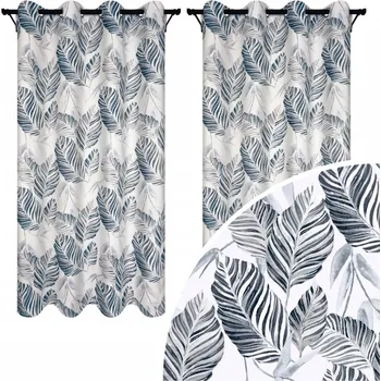 Záclona ZÁCLONY SE VZOREM LISTŮ 140x250 HOTOVÉ POLSKÉ ZÁCLONY S KOLEČKY 2 KS