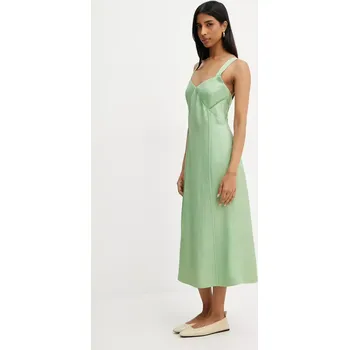 Dámské šaty Šaty s příměsí lnu BOSS zelená barva, mini, 50535332 07X, vel. 40