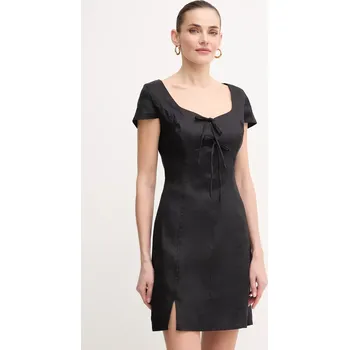Dámské šaty Lněné šaty Guess ISABEAU černá barva, mini, W5GK41 WH5L2 W5GK41.WH5L2 99X, vel. XS