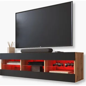 Televizní stolek Komodee Tivoli TV stolek 140 Dub Wotan-Černý Skleněné police RGB LED