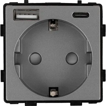 Elektrická zásuvka Šedá zásuvka Schuko s duální USB nabíječkou 2.4A pro rámečky MIUUN