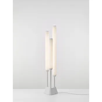Stojací lampa Brokis LED Stojací lampa Puro Floor 3 Tubes 1350, PC1252 Stmívání, řízení: DIM RF systém, Barva skla: Tmavě šedá - opalínové sklo, Povrchová úprava baldachýnu a montury: kov - černý matovaný komaxit se strukturou