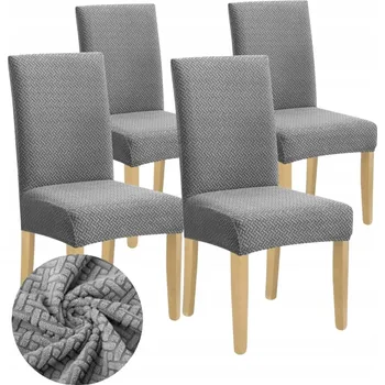 Potah na židli 4 KS ŠEDÝ ŽAKÁROVÝ POTAH NA ŽIDLI ELASTICKÝ SILNÝ VZOR RYBÍ KOSTI UNIVERZÁLNÍ