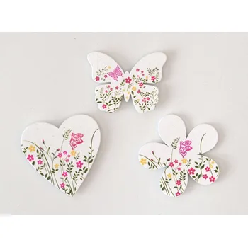 Dřevěné dekorace s květinkami - SRDÍČKO