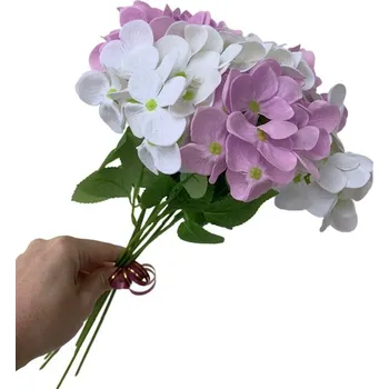 umělá květina made by ANTEROS Dekorace Kytice z mýdlových květů hortenzií 7ks Fialka puget na stonku s lístky