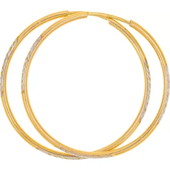 Náušnice Zlaté náušnice kruhy s bílým rhodiováním a gravírováním