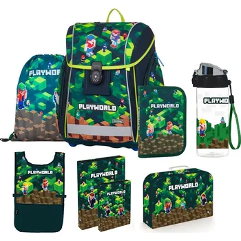 Školní batoh Playworld Školní set 8 ks PREMIUM LIGHT Playworld Minecraft sada batoh, penál a doplňky 0-75725/08