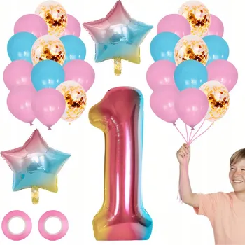 Balónek SADA BALÓNKŮ K 1. NAROZENINÁM 29 KS DUHOVÝ JEDNOROŽEC