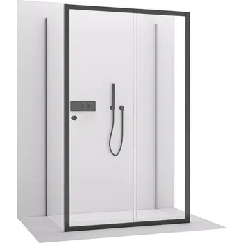 CERANO - Třístěnný sprchový kout Varone POINT U L/P - 6 mm - černá matná, transparentní sklo - 150x70x195 cm - posuvný