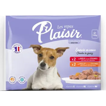 Krmivo pro psa Plaisir dog Kapsa Multipack pro dospělé psy 4x100g (2xhověží, 2xkuřecí)