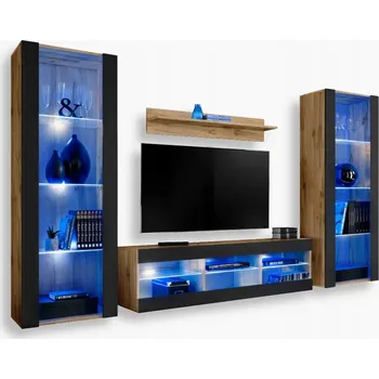Obývací stěna Komodee Tivoli Grande Obývací Stěna / TV Sestava Dub Wotan-Černá Modré LED