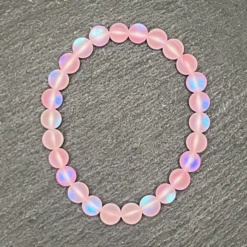 Náramek Dětský Náramek Opalit růžový matný | 6 mm kulička | Syntetický