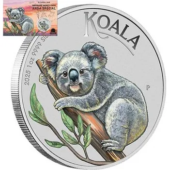 Stříbrná mince 1 Oz Australian Koala 2025 Color (ANDA Brisbane Money Expo) karta