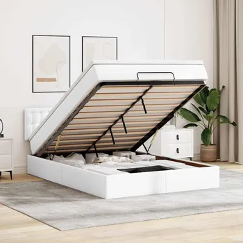 vidaXL Osmanský postel s matracemi&LED čistě bílý 140x200cm umělá kůže