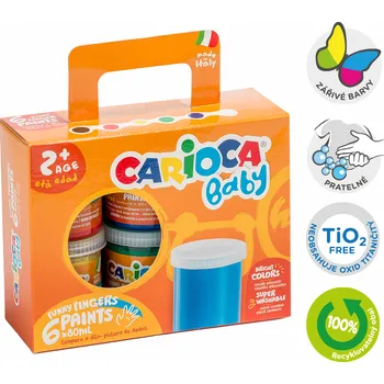 Speciální výtvarná barva Carioca prstové barvy Baby 2+, papírový kufřík, 6 × 80 ml