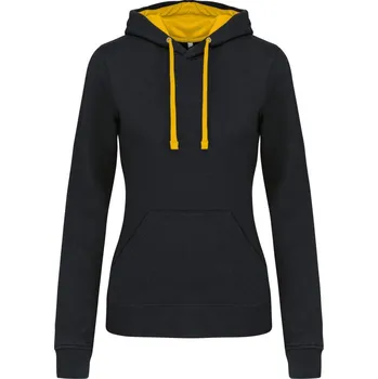 KARIBAN Dámská mikina s kontrastní kapucí K465 Barva: Černá - Žlutá, Velikost: XXL