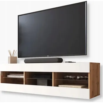 Televizní stolek Komodee Tivoli TV stolek 140 Dub Wotan-Bílá Skleněné police