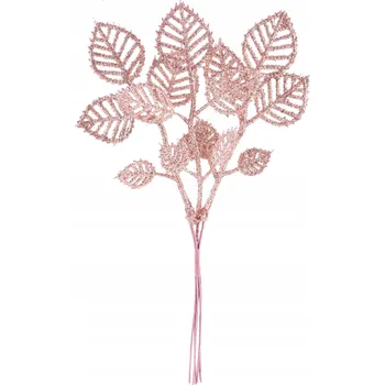 Vánoční dekorace Větvička MagicHome Vánoce, lístky, růžové zlato, 22 cm