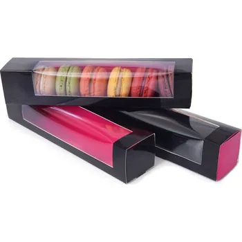 Jednorázové nádobí Středně papírová krabička na macronky, černo růžová - House of Marie