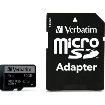 Paměťová karta Paměťová karta Verbatim Pro microSDHC 32GB UHS-I V30 U3 (90R/45W) + adaptér