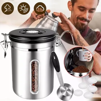 Kávovar HERMETICKÁ NÁDOBA / PLECHOVKA NA KÁVU Z Z NEREZOVÉ OCELI NA KÁVOVÁ ZRNA 1.8L