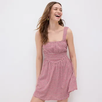 Dámské šaty Reserved - Mini šaty s kostkou vichy - hnědá - XA840-83X - XA840-83X-S