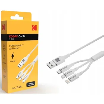 Datový kabel Kabel Kodak USB - USB typ C / microUSB / Lightning 1 m bílý
