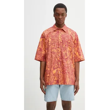 Pánská košile Bavlněná košile Marcelo Burlon Aop Mech Bowling Shirt Orange Burgundy oranžová barva, relaxed, s klasickým límcem, CMGG002S25FAB0012028, S, 22X