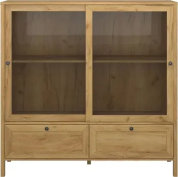 Obývací stěna KLARK nízká vitrína 2w2s dub craft zlatý