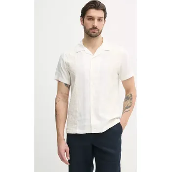 Pánská košile Košile s příměsí lnu Guess MOSLEY pánská, béžová barva, regular, M5GH79 WH350 M5GH79.WH350 01X, vel. M