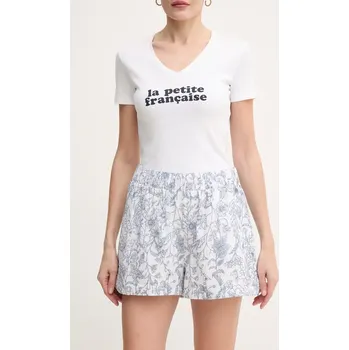 Dámské kraťasy Lněné kraťasy Pepe Jeans DARCY dámské, bílá barva, vzorované, high waist, PL801157 00X, vel. S
